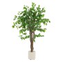 ML-Design Kunstpflanze Ficus 120 cm mit naturgetreuem Holzstamm und dichten grünen Blättern im weißen Topf.