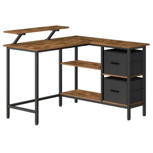 Brauner Vasagle Eck-Schreibtisch mit Ablage und Schubladen für das Arbeitszimmer.