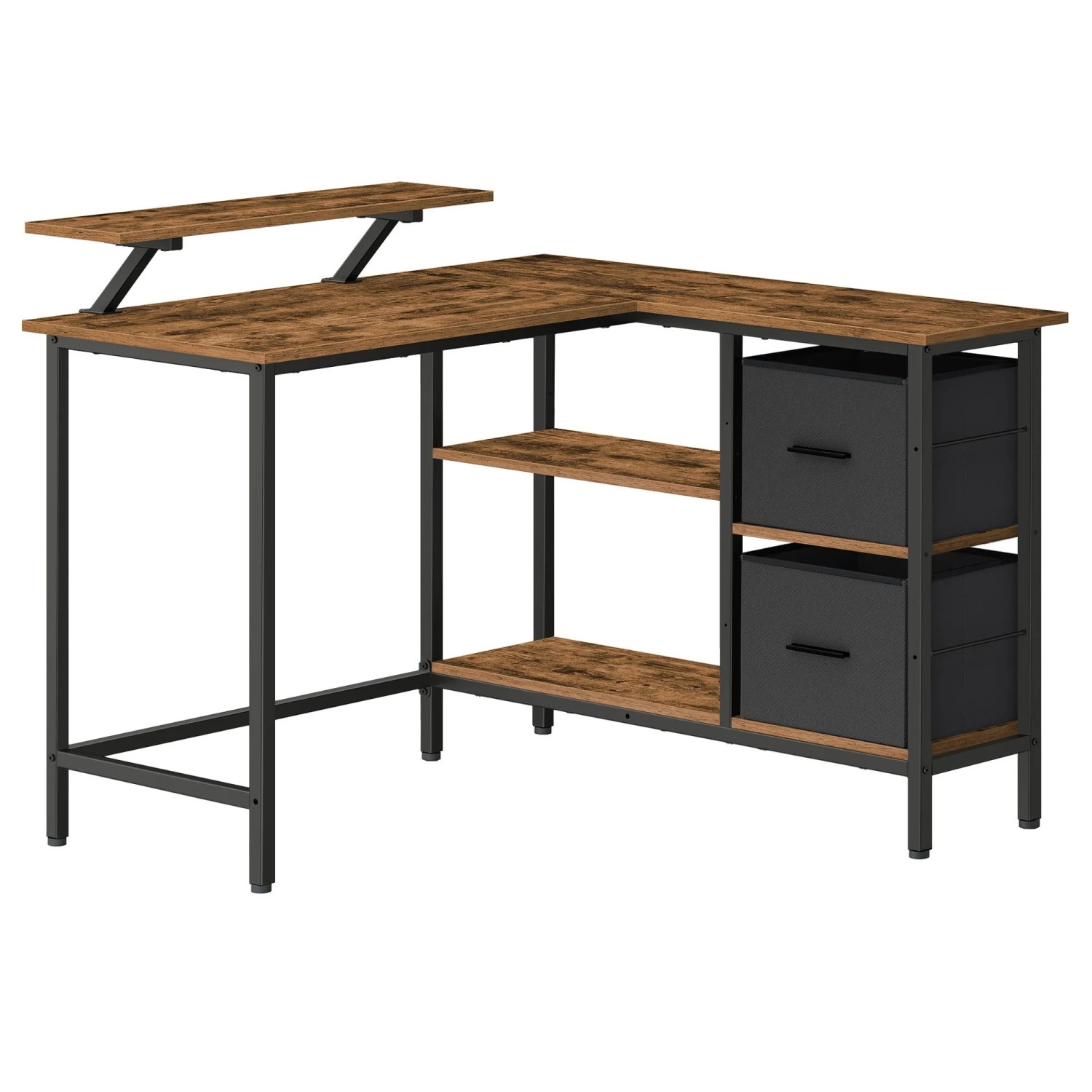 Vasagle Schreibtisch Ecke L-Form Verstellbare Ablage 115 x 105 x 89,5 cm Braun