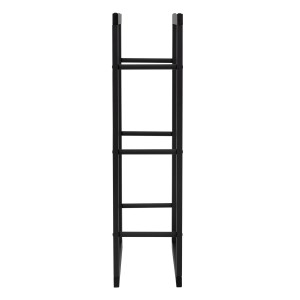 Schwarzes, rechteckiges Kaminholzregal (40x100x25cm) aus Metall für drinnen und draußen.