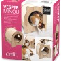 Vesper Katzenhöhle Minou in Eichenoptik mit Kratzmatte und Kissen, ideal zum Spielen und Ausruhen.