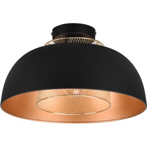 Schwarze Reality Deckenleuchte Punch, Ø 35cm, im Industrial Look mit goldenem Gitter.