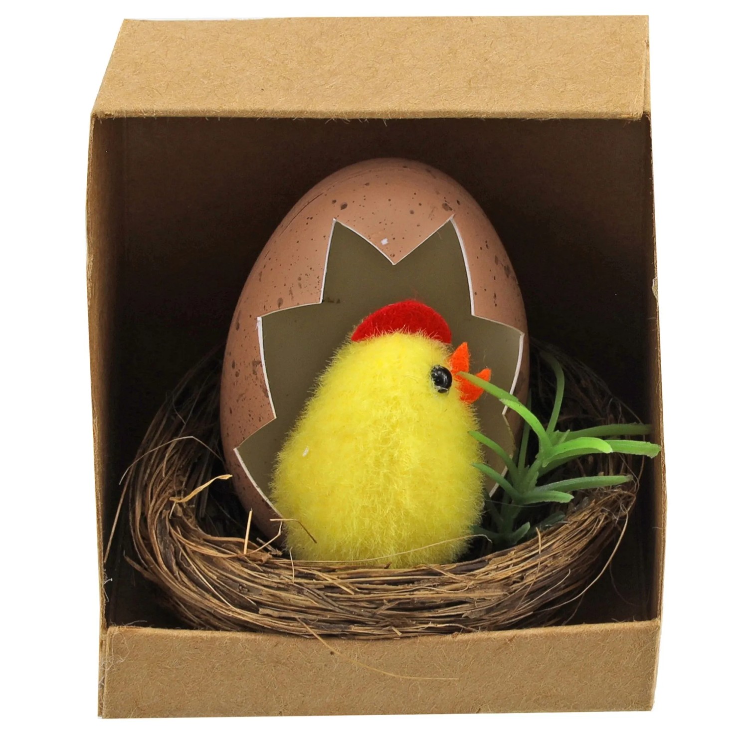 Osterdeko Küken mit Ei in Box Aufrecht 5,5 cm Gelb