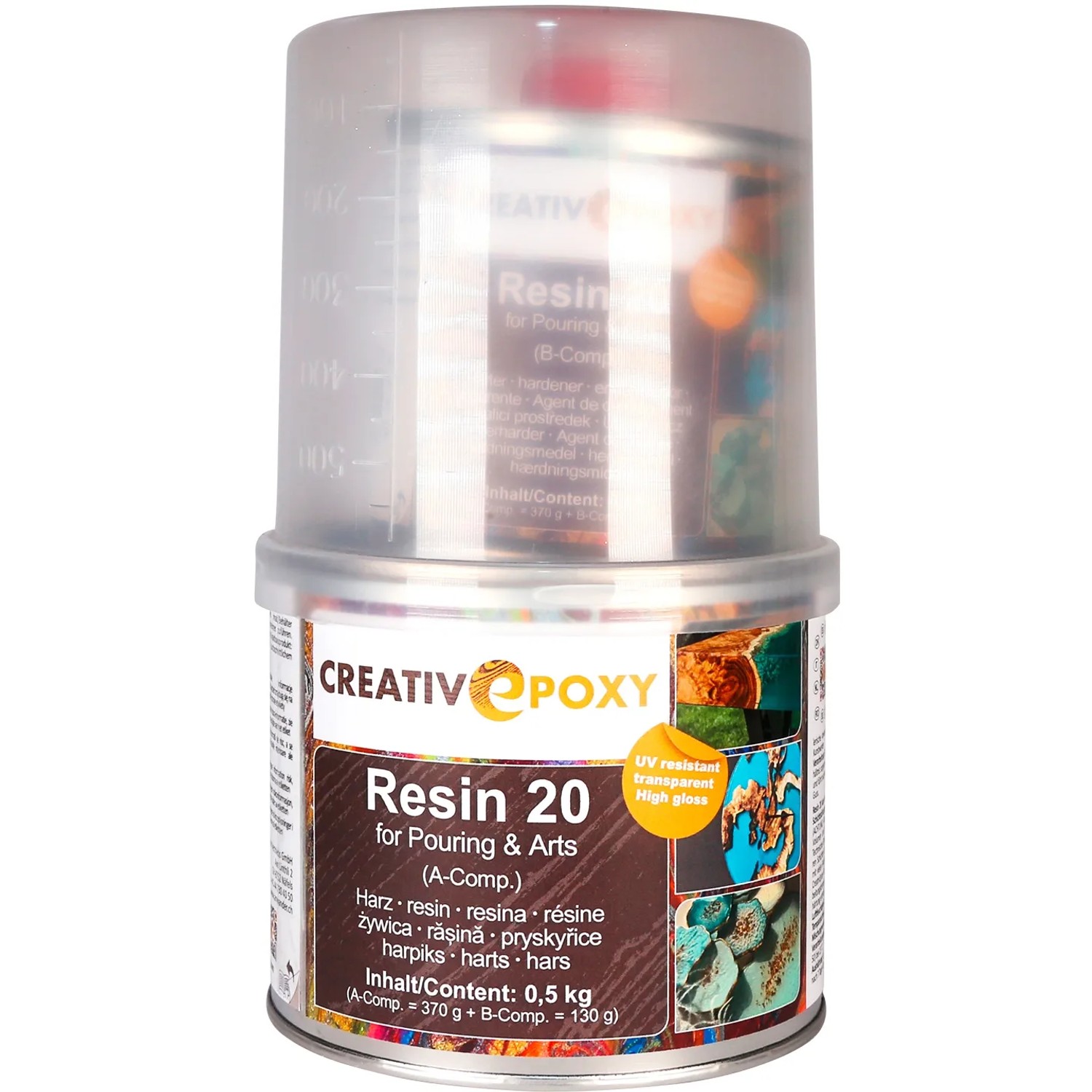 CreativEpoxy Resin 20, 0,5 kg Epoxidharz für Spezialspachtel-Anwendungen.