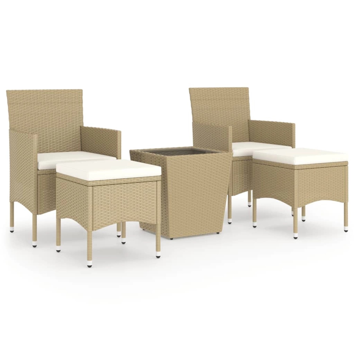 vidaXL 5-tlg Garten-Bistro-Set Poly Rattan und Hartglas Beige Modell 1