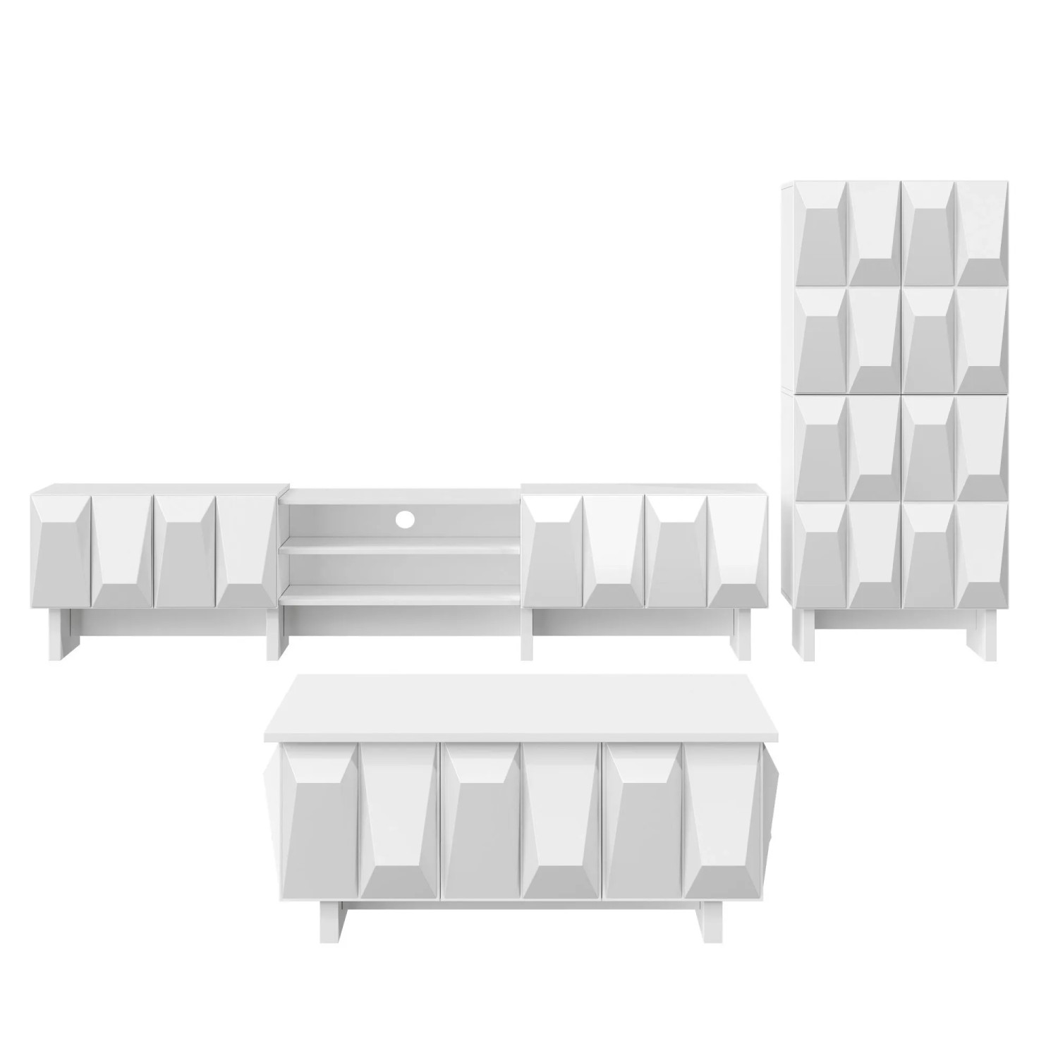 Merax Wohnzimmermöbel Set Couchtisch TV Lowboard Sideboard 3D Front