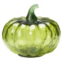 Grüne Kürbis Glaslampe mit LED-Beleuchtung, 15 cm. Dekorative Figur für Herbst & Halloween.