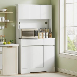 Weißer HOMCOM Küchenschrank (100x38x180cm) mit Schubladen, Türen und Ablage für Küchengeräte.