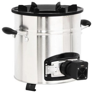 vidaXL Camping-Holzofen mit USB-Gebläse, silberner Edelstahl Ofen für Outdoor-Aktivitäten.