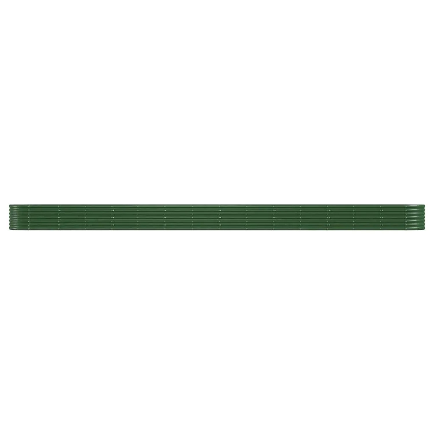 Langes, grünes vidaXL Hochbeet aus pulverbeschichtetem Stahl, 620x80x36 cm.