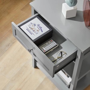 SoBuy Nachttisch FBT46-HG, hellgrauer Beistelltisch mit offener Schublade und Ablage.