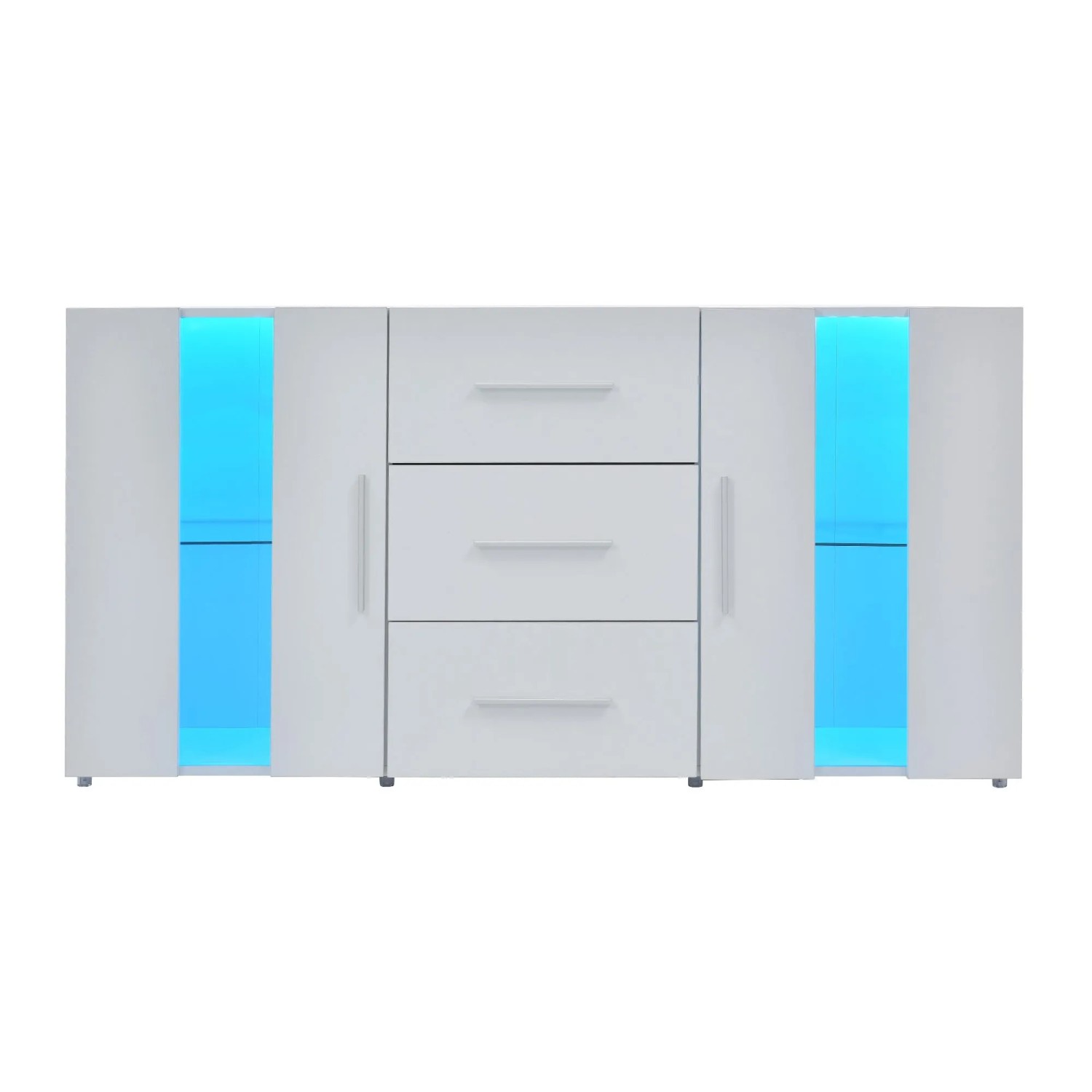ModernLuxe Sideboard mit Led Beleuchtung 2 Türen 3 Schubladen MDF Weiß
