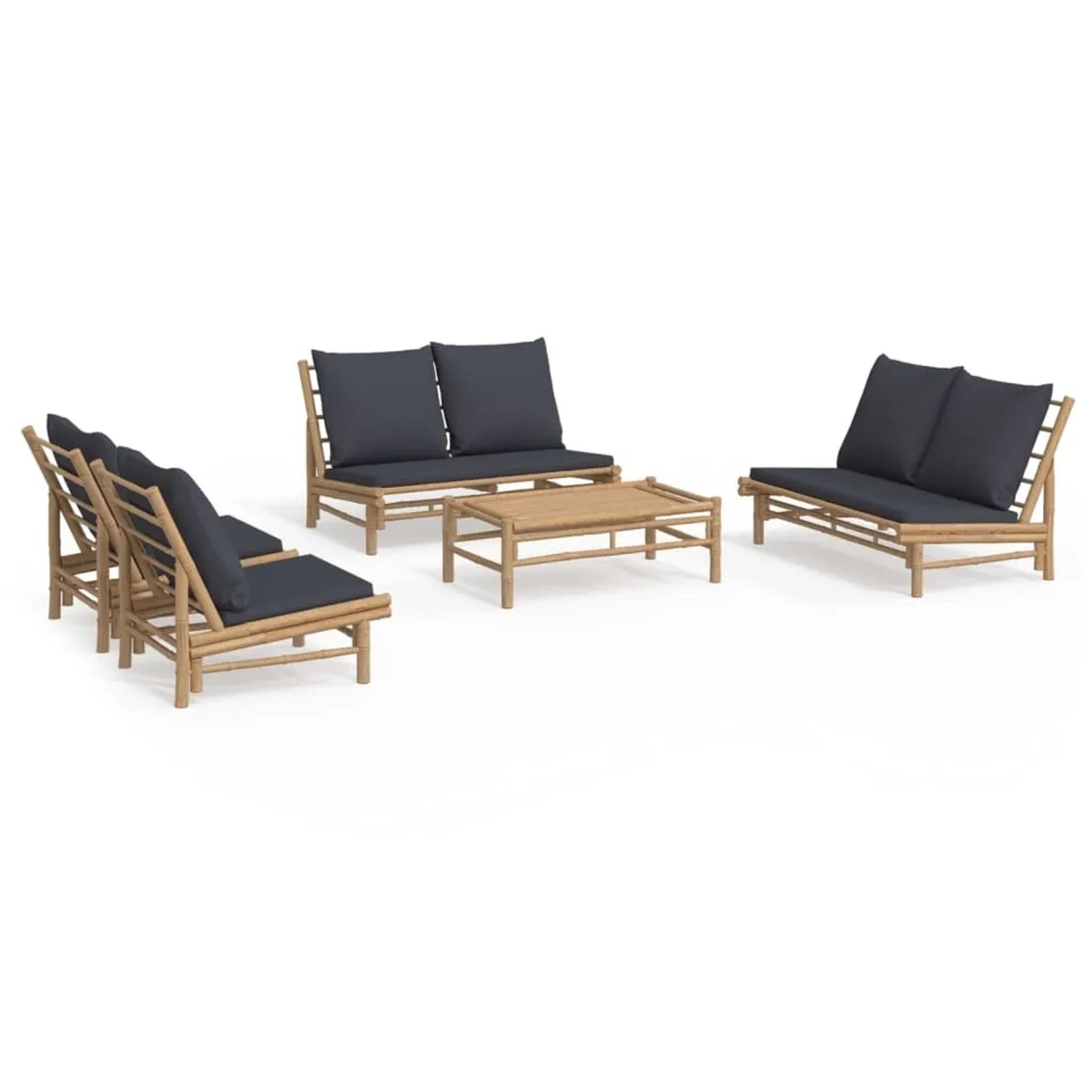 vidaXL 5-Tlg Garten-Lounge-Set mit Dunkelgrauen Kissen Bambus 3156484
