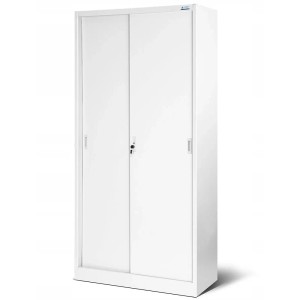 Weißer Jan Nowak Aktenschrank KUBA mit Schiebetüren, 185x90x40 cm, für Büro und Archiv.