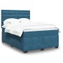 Blaues vidaXL Boxspringbett mit Matratze, Samtbezug und gestepptem Kopfteil.