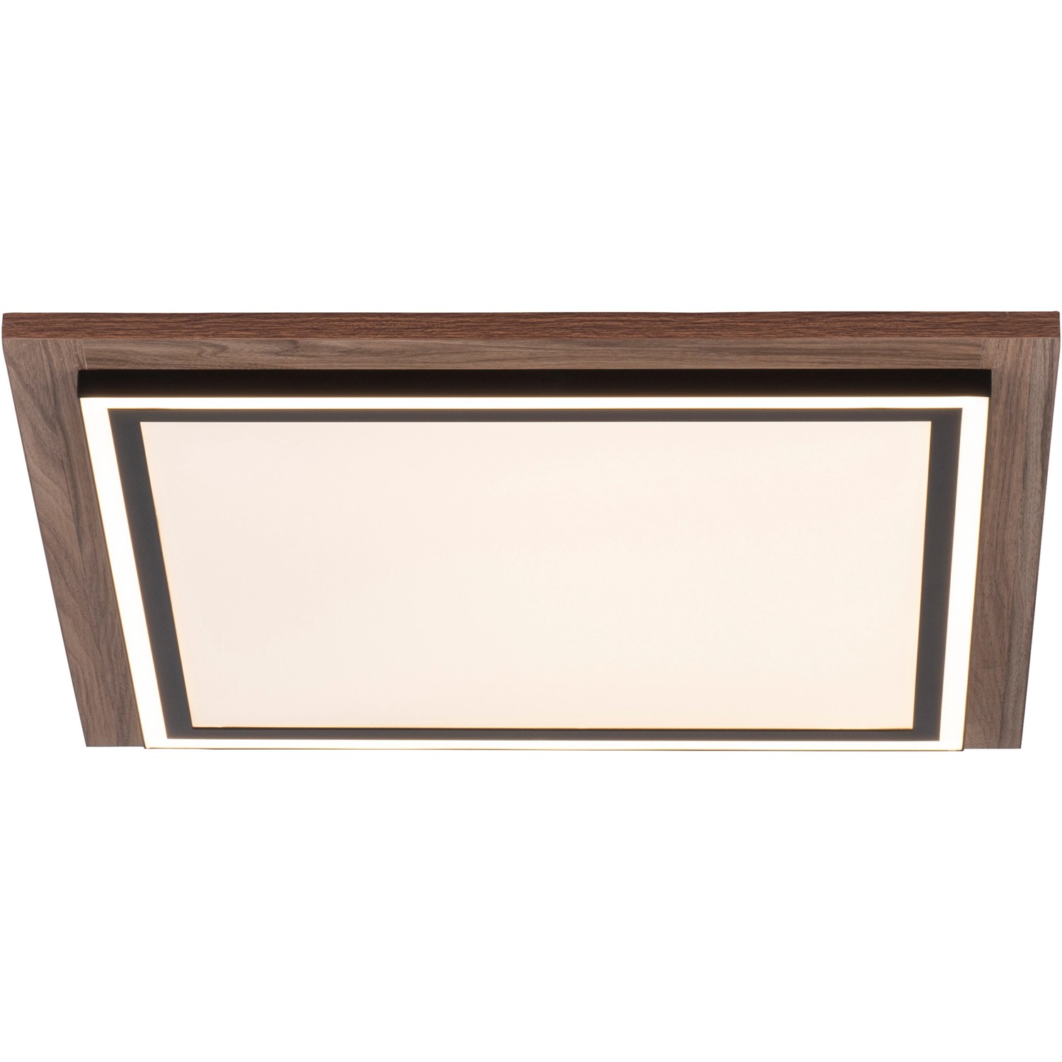Quadratisches Paul Neuhaus LED-Panel Palma mit Holzdekor, dimmbar und mit Fernbedienung.