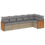 Beige 6-tlg. vidaXL Garten-Sofagarnitur aus Rattan mit hellgrauen Kissen.
