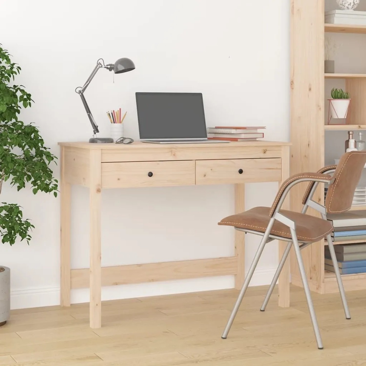 vidaXL Schreibtisch aus Kiefernholz mit 2 Schubladen, 100x50x78 cm. Ideal für Büro und Arbeitszimmer.