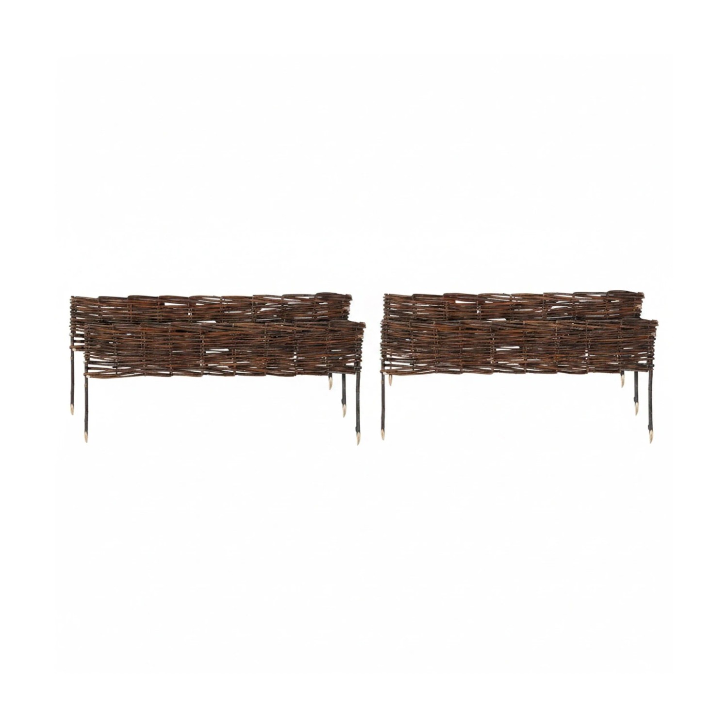 Relaxdays Beeteinfassung 2er Set Weide Braun Steckbar 10 cm x 60 cm