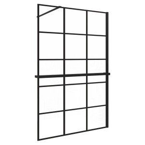 Schwarze AICA Walk-In Duschwand 140x200cm mit Gitterdekor und Duschregal.