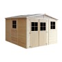 Timbela Holz-Gartenhaus M335, 9 m², mit Fenstern, ohne Boden. Unbehandeltes Holz mit Doppeltür.