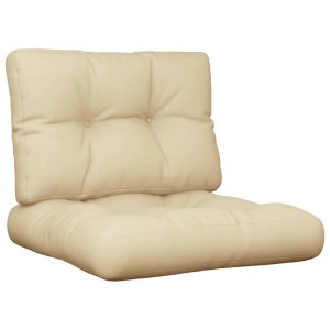 Beiges 2-teiliges Palettenkissen-Set aus weichem Stoff für Sitz & Rückenlehne. Ideal für Gartenmöbel.