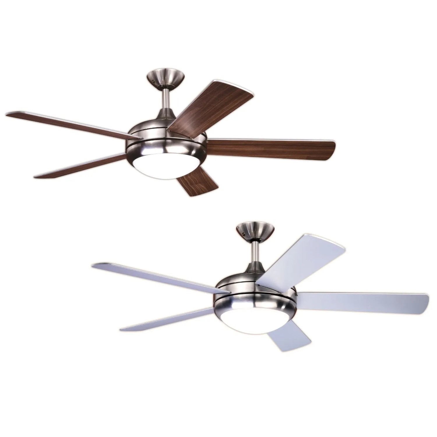 AIRERYDER Deckenventilator Ursa, Nickel gebürstet, mit Flügeln in Silber und Nussbaum, inklusive Beleuchtung.
