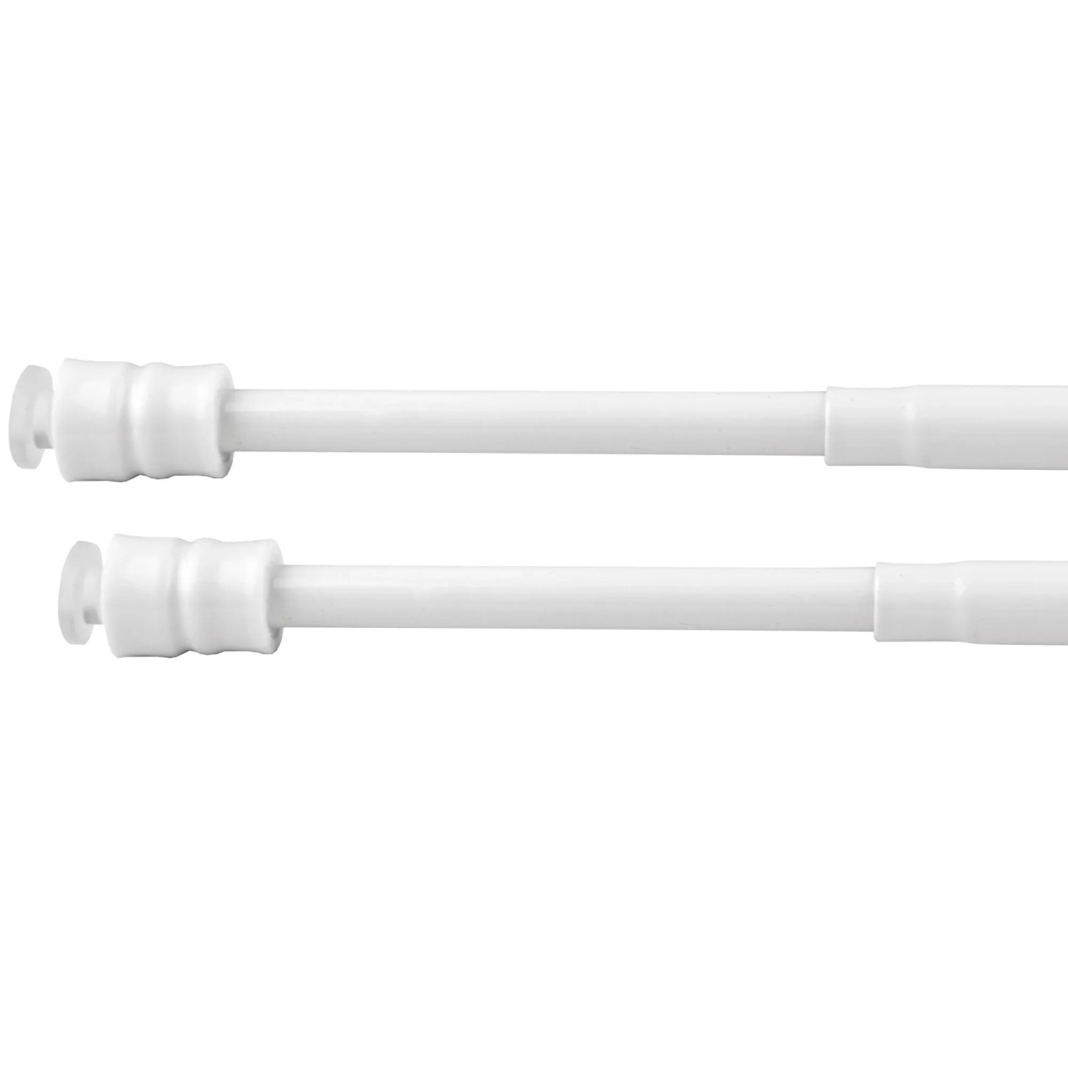 2er-Pack weiße Klemmstangen mit Schraubtechnik, 25-40 cm, für Gardinen und Fensterdekoration.
