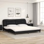 Schwarzes vidaXL Bett mit Kunstlederbezug, Matratze und wellenförmigem Kopfteil (200x200 cm).