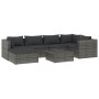 Graues 7-tlg. vidaXL Garten-Lounge-Set aus Polyrattan mit anthrazitfarbenen Kissen.
