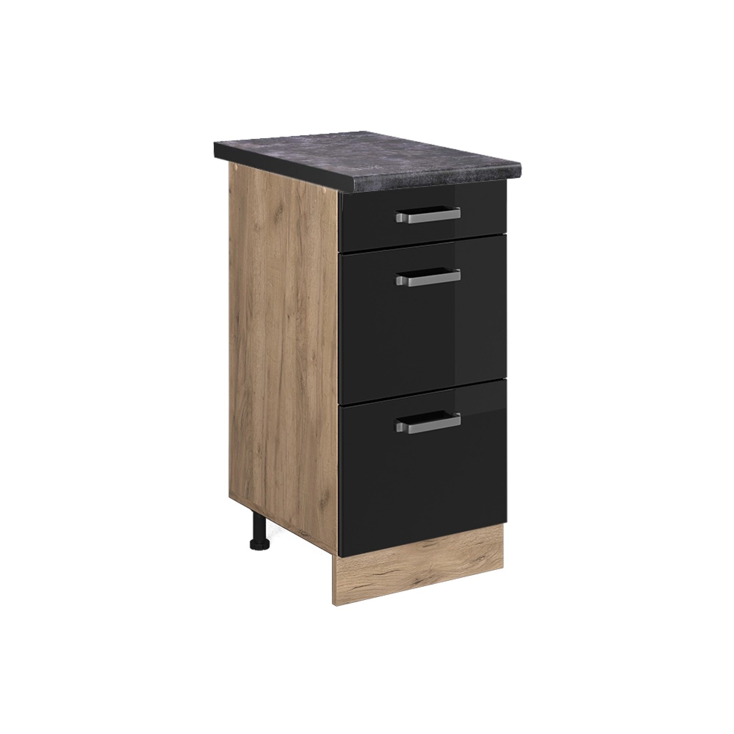 Thumbnail - Vicco Küchenunterschrank R-Line Schwarz Hochglanz/Goldkraft Eiche 40 cm mit Schubladen AP Anthrazit