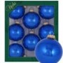 Set aus 8 blauen, glänzenden Christbaumkugeln aus Glas, Ø 7 cm, mit goldfarbenen Aufhängern.
