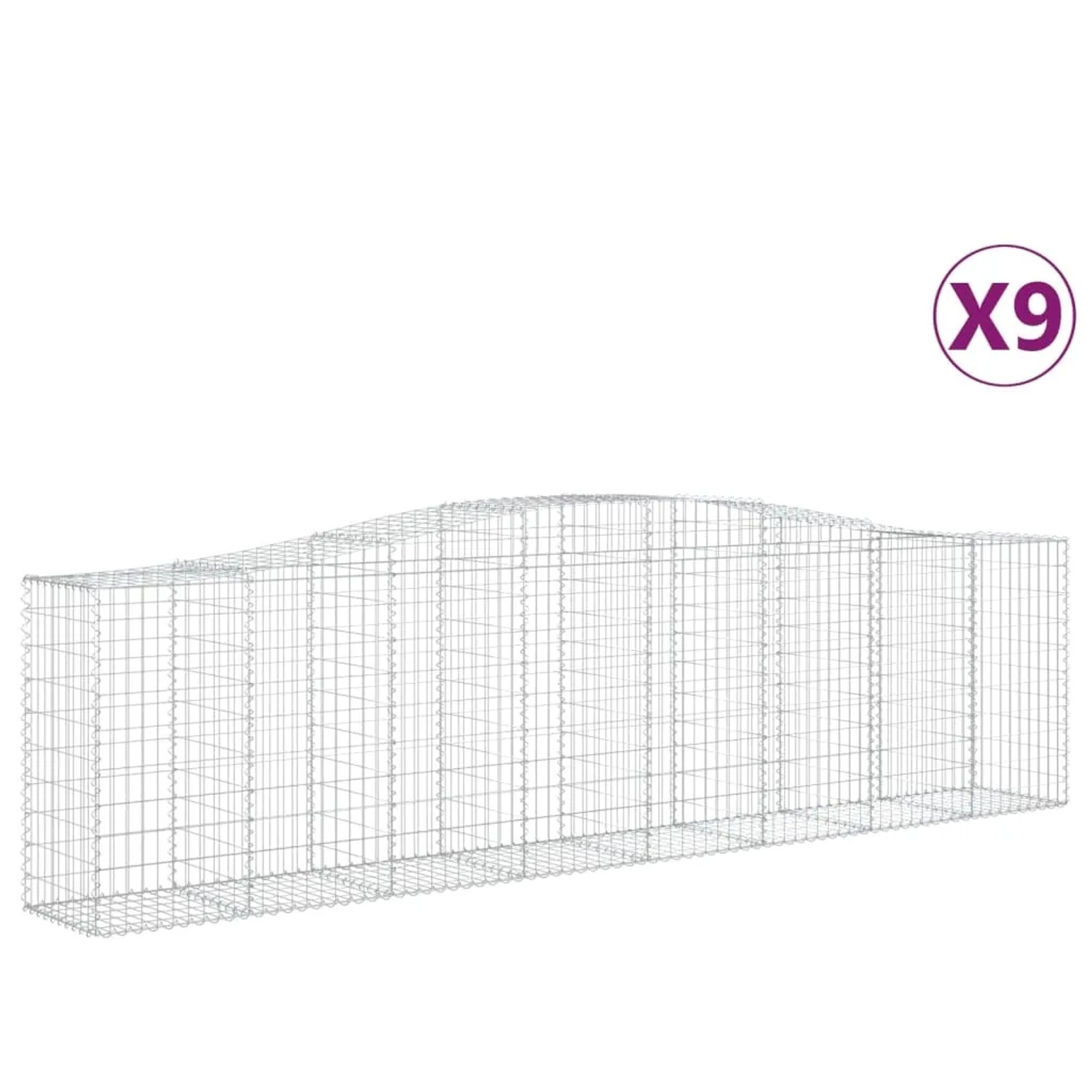 Set aus 9 Gabionen mit Hochbogen, 400x50x100/120cm, aus verzinktem Eisen für Hochbeete.