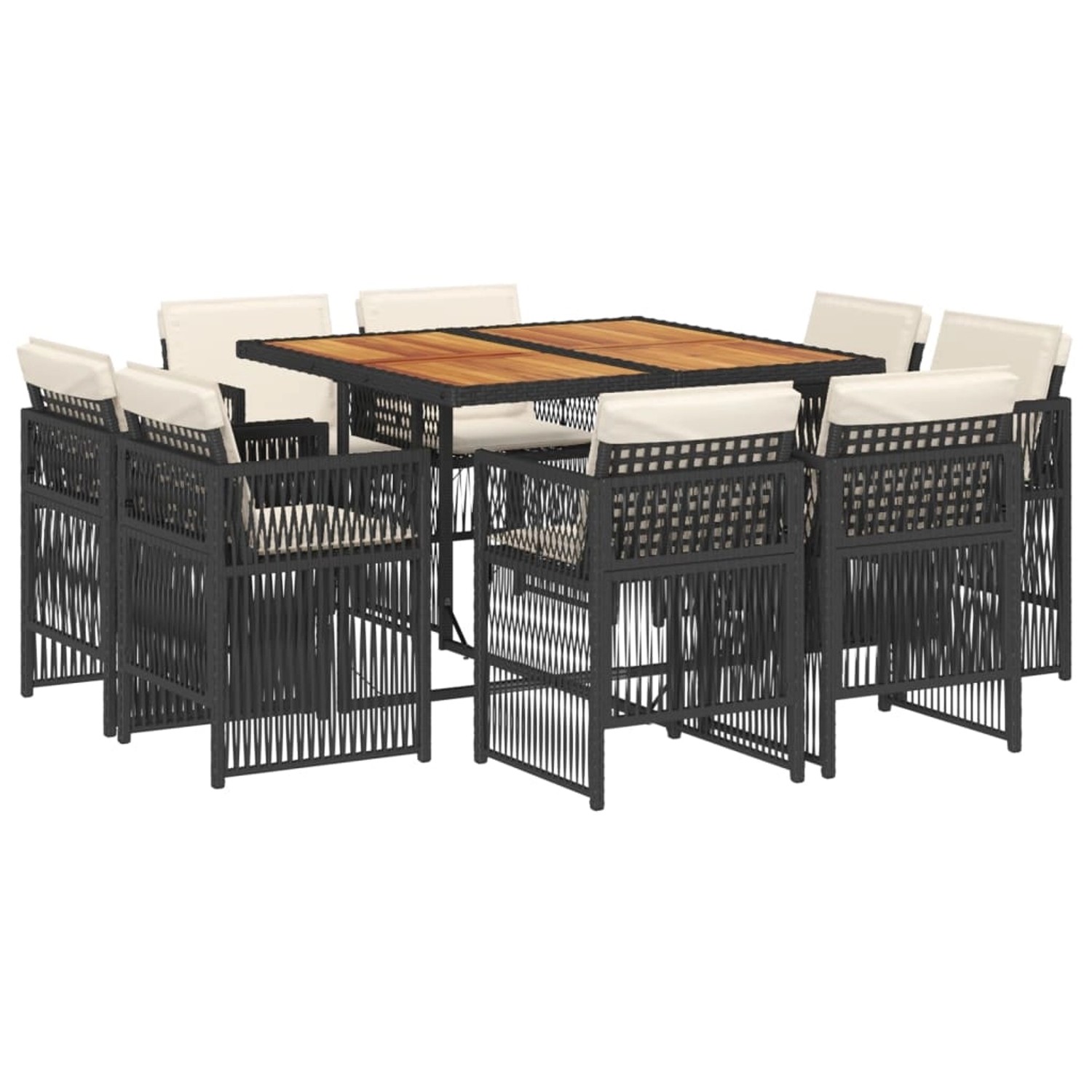 vidaXL 9-Tlg Garten-Essgruppe mit Kissen Schwarz Poly Rattan 3211023 günstig online kaufen