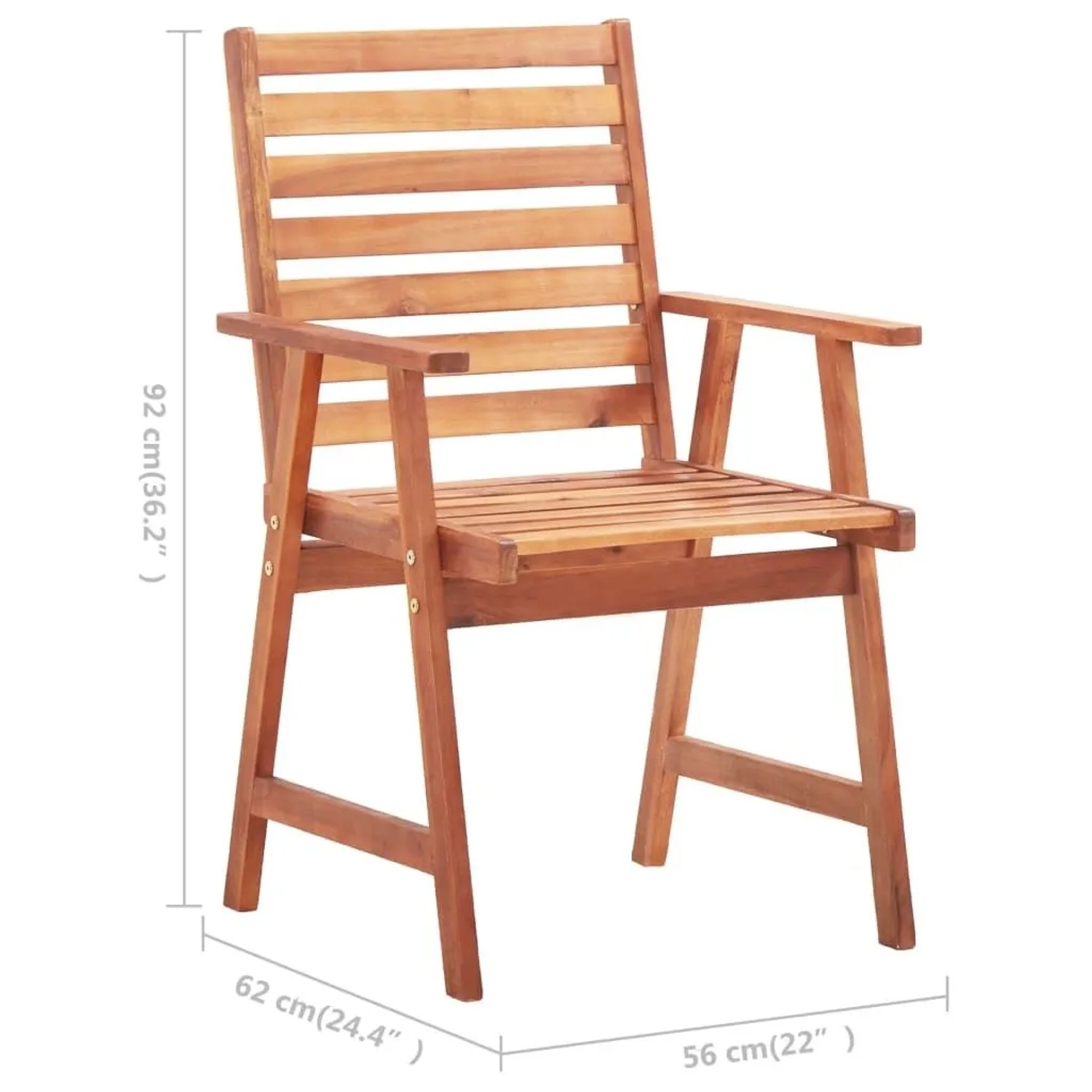 Akazienholz Garten-Essstuhl mit Lattenrost-Design und Armlehnen. Höhe 92 cm.