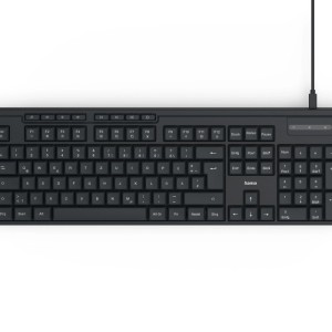 Schwarzes Hama USB-Tastatur-Maus-Set CKM-200 QWERTZ mit Kabel.