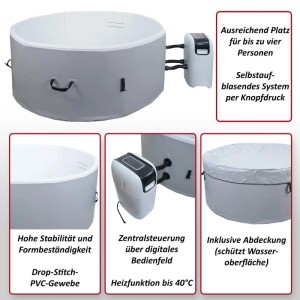 MCW Whirlpool N97 4 Personen Heizbar Aufblasbar Pumpe Dropstitch-Gewebe Rund Ø150cm