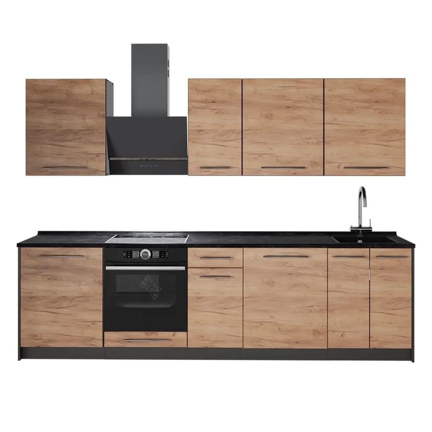 Vicco Küchenzeile Fame-Line Goldkraft Eiche/Anthrazit 280 x 82 AP Anthrazit Art Nr 64160
