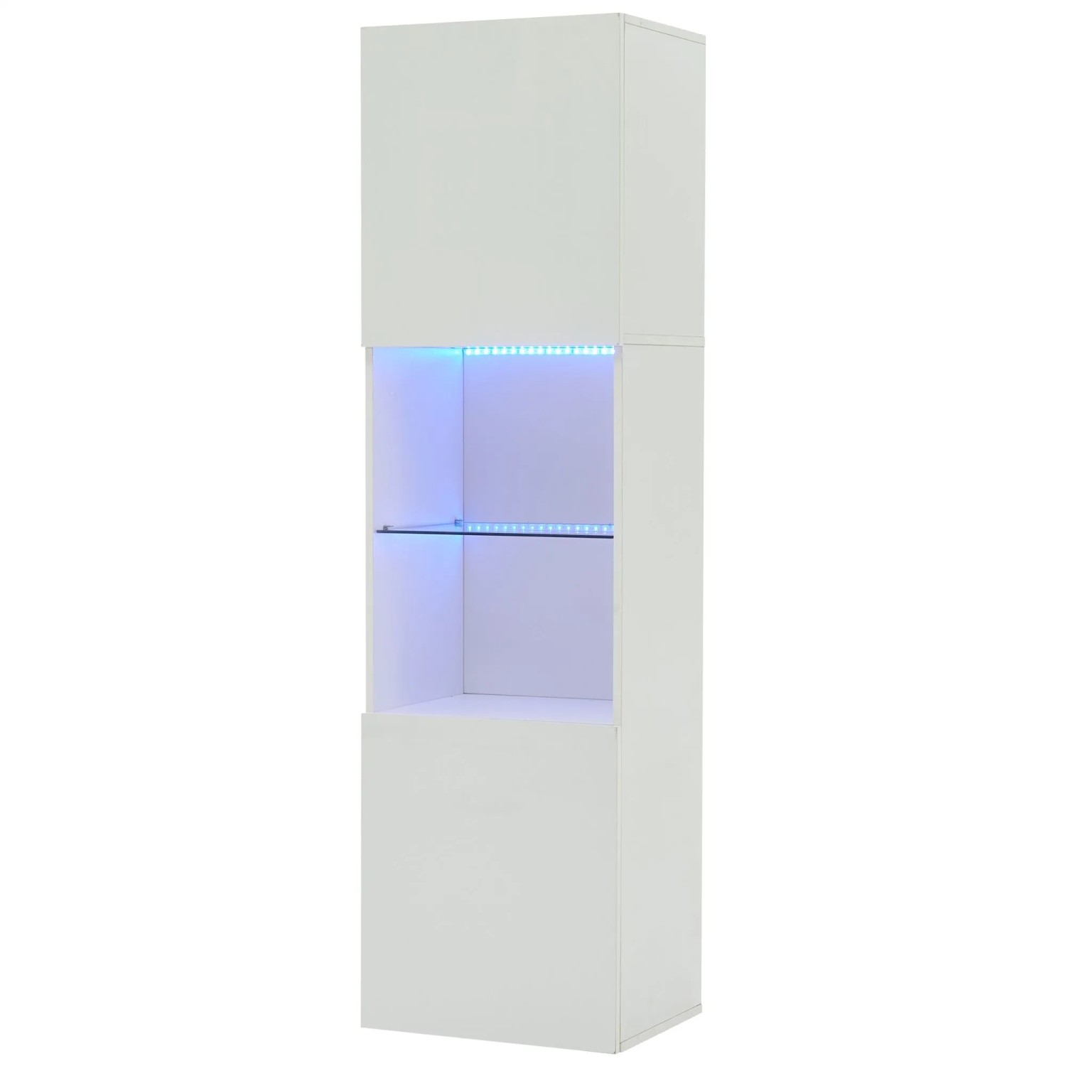 Merax Hochglanz Vitrine mit LED Glasboden Weiß 45x35x160 cm