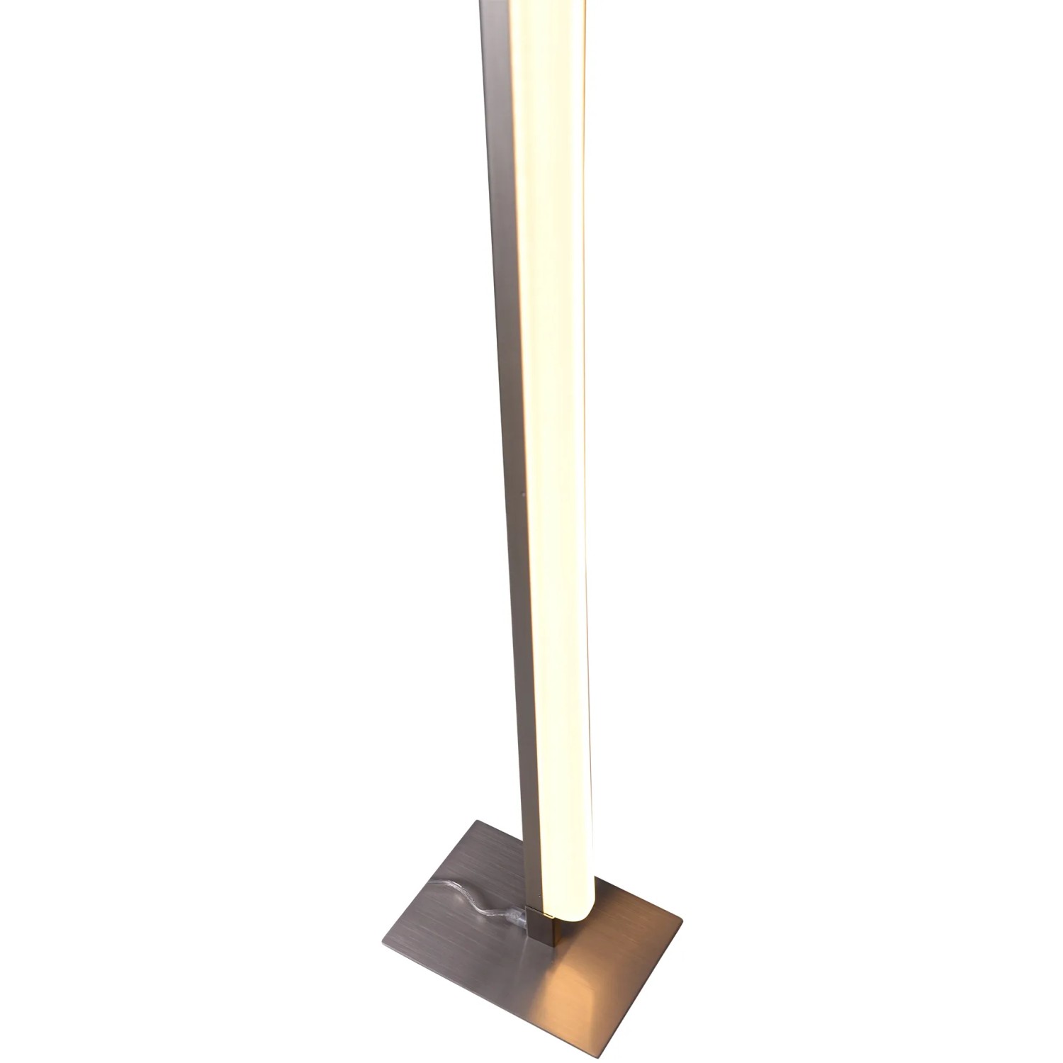 Moderne LED-Stehleuchte Bones 2 in Chrom-Optik. Design-Lampe mit warmweißem Licht für Wohnräume.