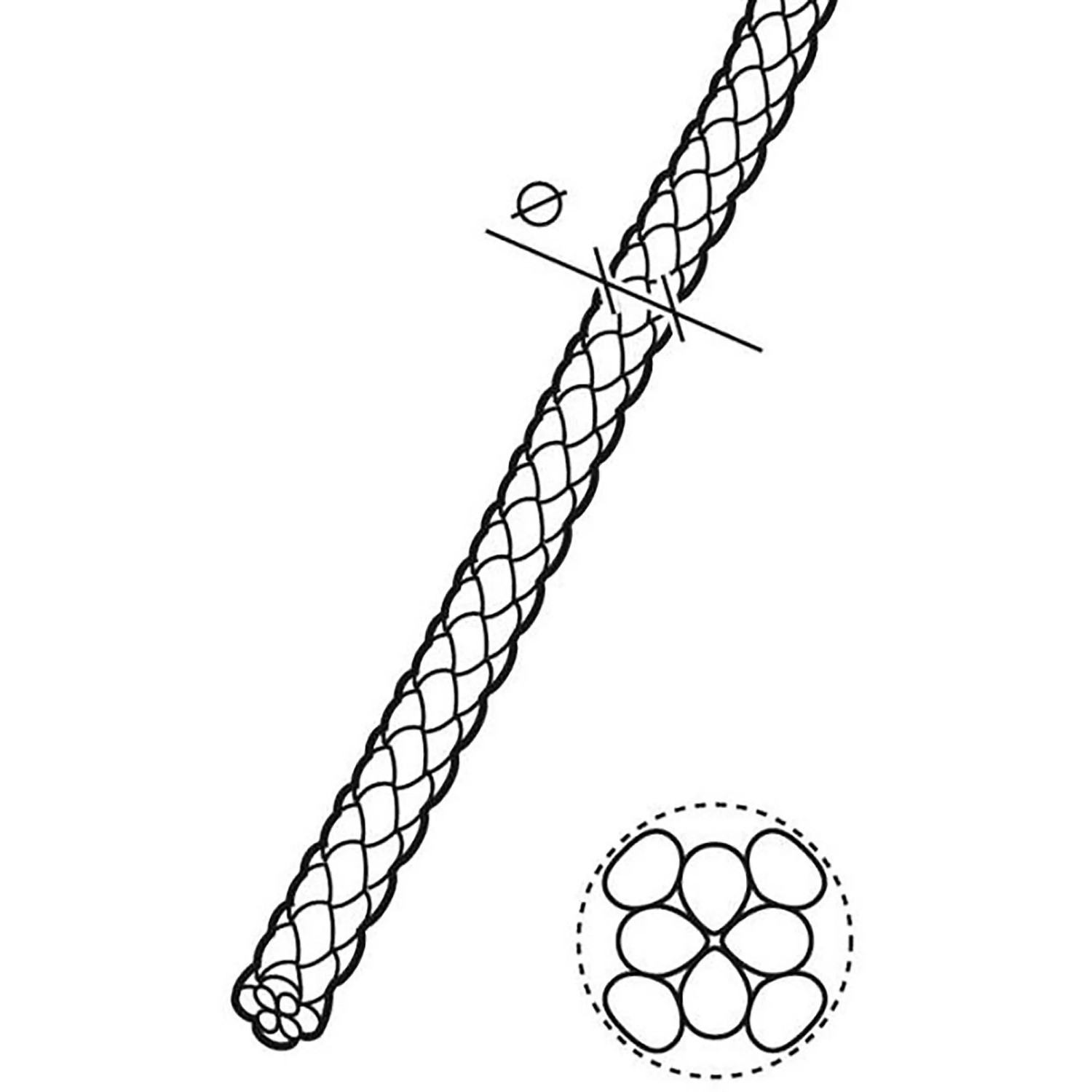 Conacord Polypropylen Seil, 8-fach geflochten, Ø 6 mm, schwarz. Detail der Flechtstruktur und des Querschnitts.