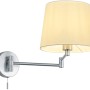 Wandleuchte Lyon in Nickel matt mit Stoffschirm, schwenkbarer Arm, ideal für Schlafzimmer.