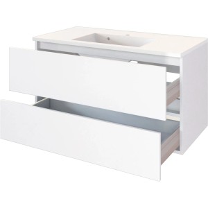 Held Möbel Einzelwaschtisch Verona, 100 cm, Weiß Matt, mit zwei offenen Schubladen und Softclose.