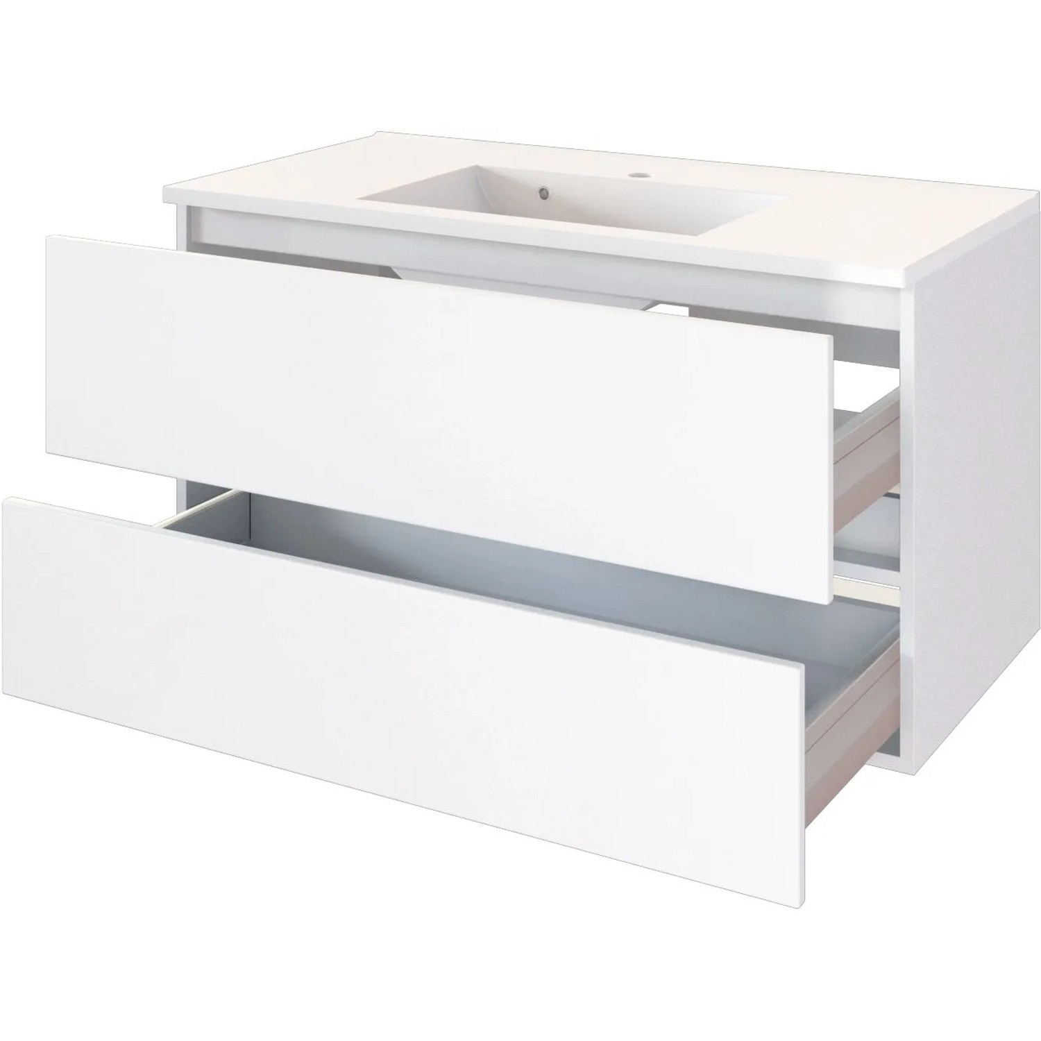 Held Möbel Einzelwaschtisch Verona, 100 cm, Weiß Matt, mit zwei offenen Schubladen und Softclose.