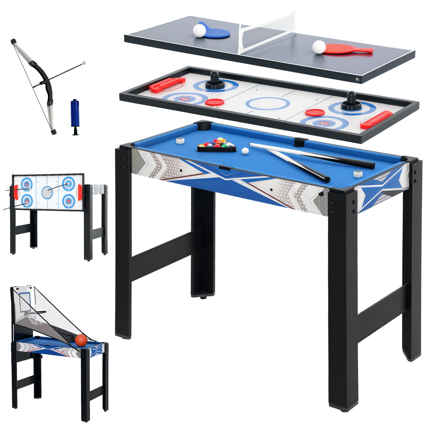 SPORTNOW Multigame Spieltisch MDF Blau Schwarz 91L x 45,5B x 76H cm günstig online kaufen