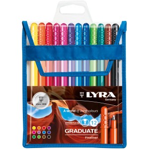 LYRA Graduate Fineliner Set, 12 Stifte in verschiedenen Farben, 0,5 mm Strichstärke.
