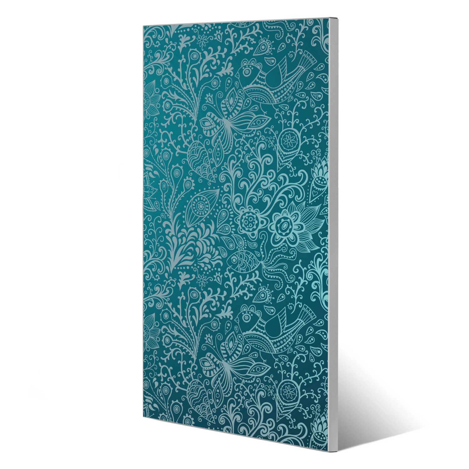 Banjado Magnettafel 37x78cm mit Mandala Landschaft Motiv, silberne Magnetwand für Notizen.