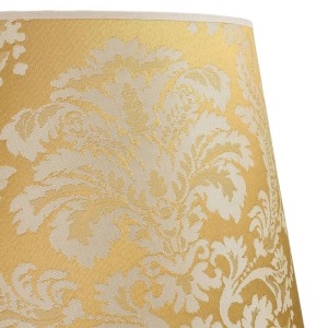 Goldener konischer Stoff-Lampenschirm mit barockem Muster für Stehlampen, Ø 38 cm.