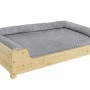 Hundebett aus Kiefernholz mit grauem Polster und Rollrost, 100x60 cm, für große Hunde.