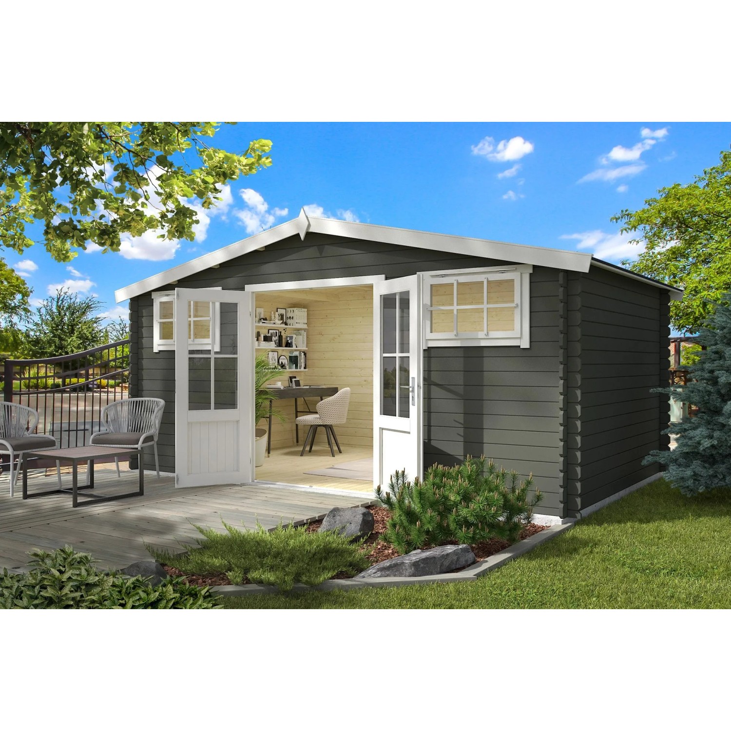 Lasita Gartenhaus Boston 480 cm x 292 cm Grau-Grün
